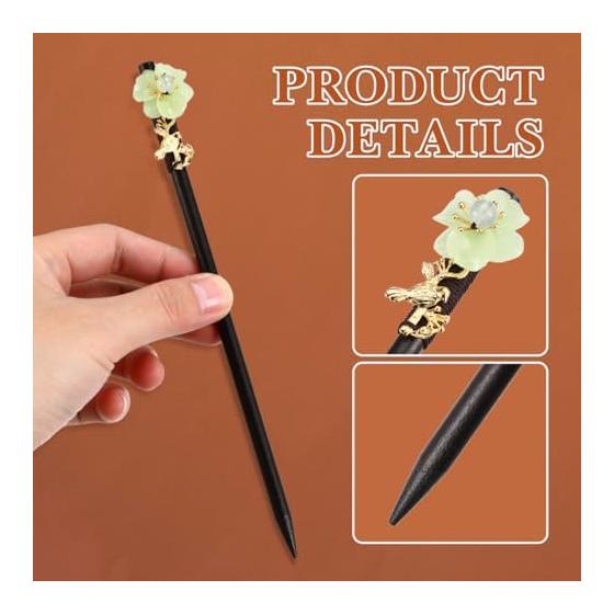 KESYOO Hair Stick, Wooden Hairpin, Single Prong Hair Stick, Flower Pattern Hairpin, Simple, For Kimono, Yukata, Japanese Formal Wear, Women, Adults,