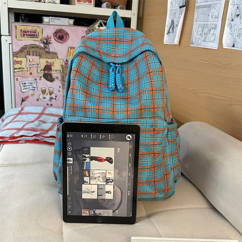 Plaid Student Schoolbag Women's Lightweight Large Capacity Backpack
