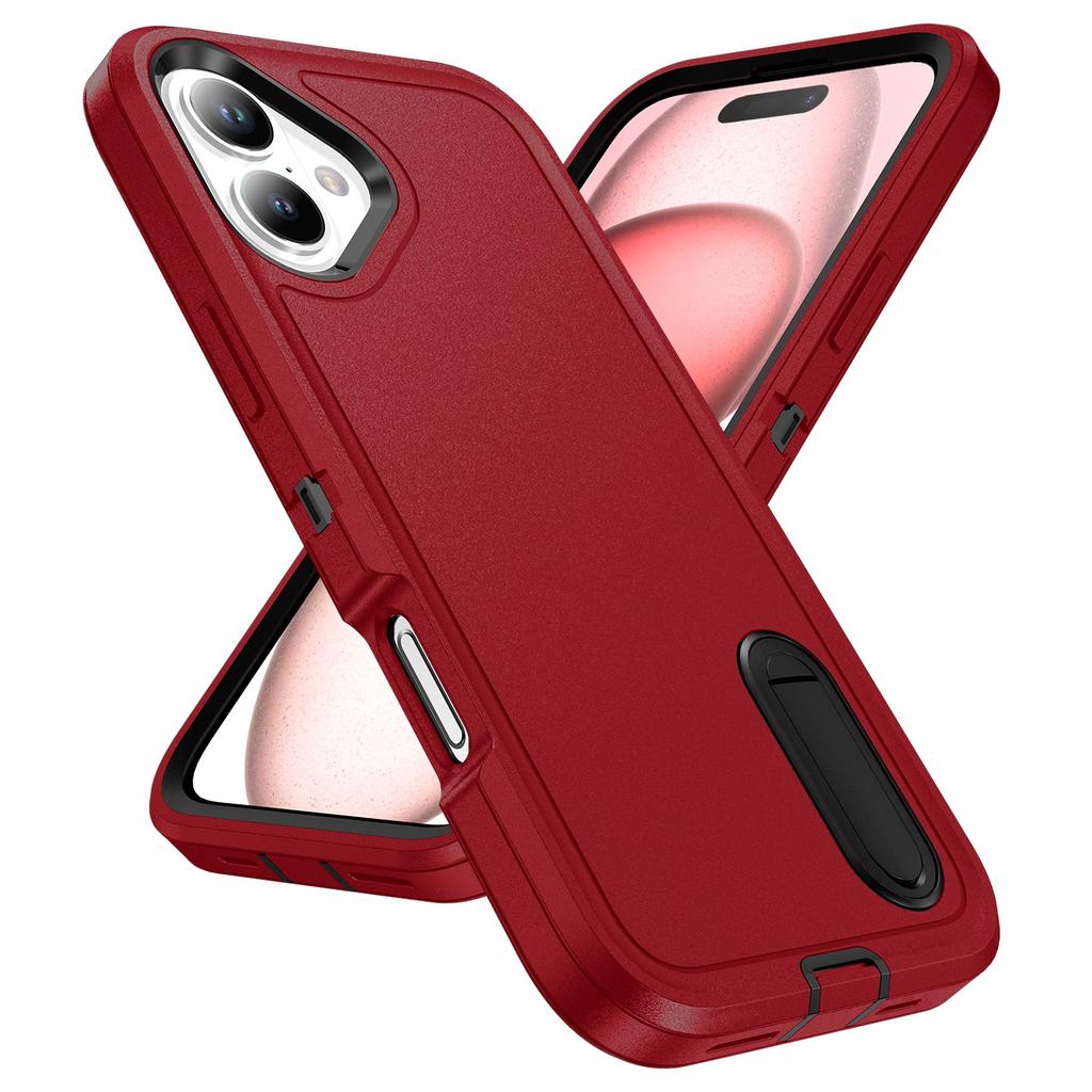 For iPhone 16 Case PC+Silicone+EVA Kickstand Drop-Proof Phone Cover