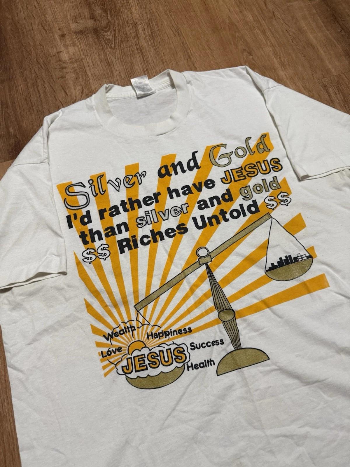 Vintage Jesus Tee Silver And Gold I’d Rather Have Jesus Single Stitch T-Shirt 2XL S