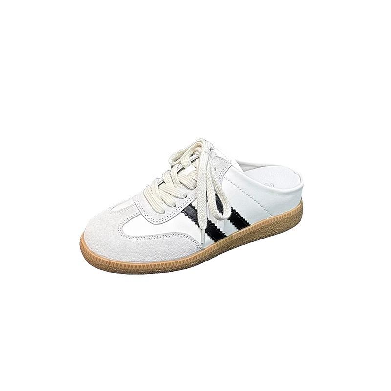 Foreign trade moral training shoes women's summer leather thick sole heightening casual Forrest Gump white shoes bag head half drag canvas shoes