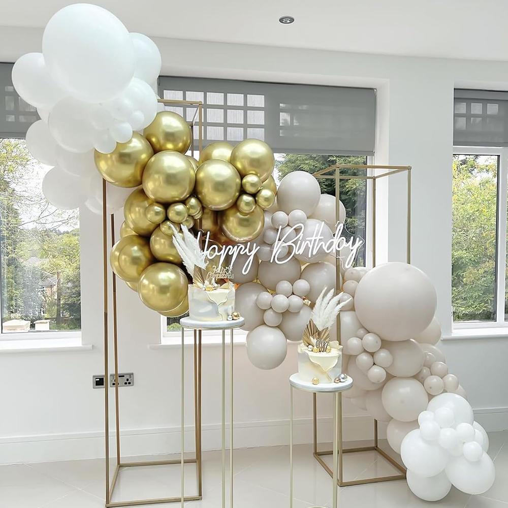 White Sand Balloon Arch Kit Metallic Gold Balloons Garland Baby Shower Graduation Wedding Anniversary Birthday Party Decoration