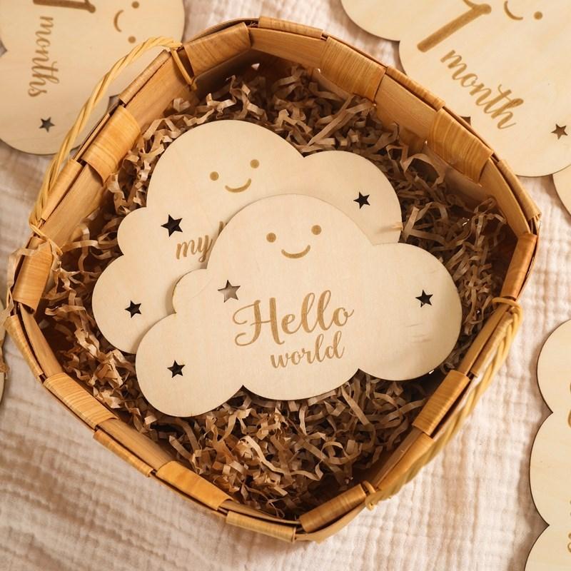 8Pcsset Wooden Baby Milestone Cards Cute Cloud Shape Milestone Memorial Monthly Newborn Po Accessories Baby Commemorativenir