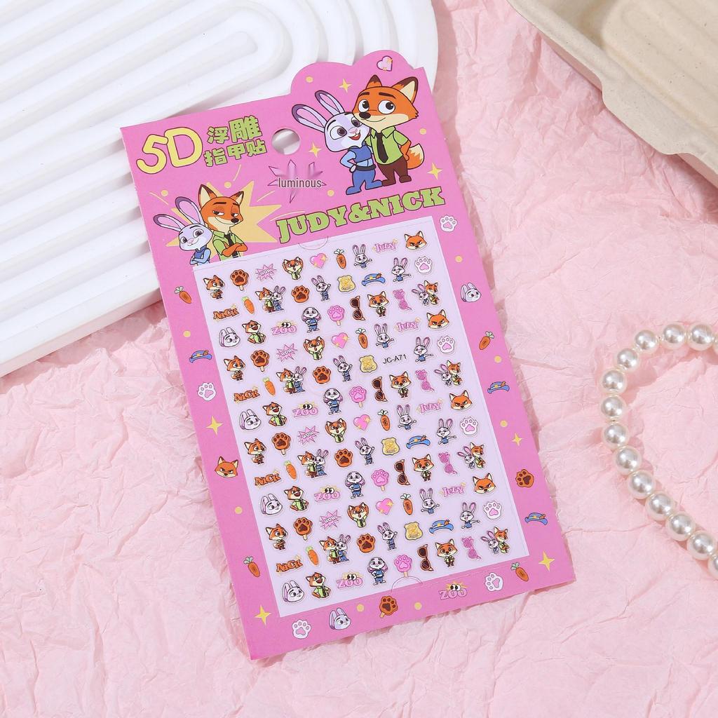 5D Embossed Naklejki na Paznokcie Zootopia dla Dziewczynek – Dekoracja do Rysowania Paznokci Kreskówki DIY