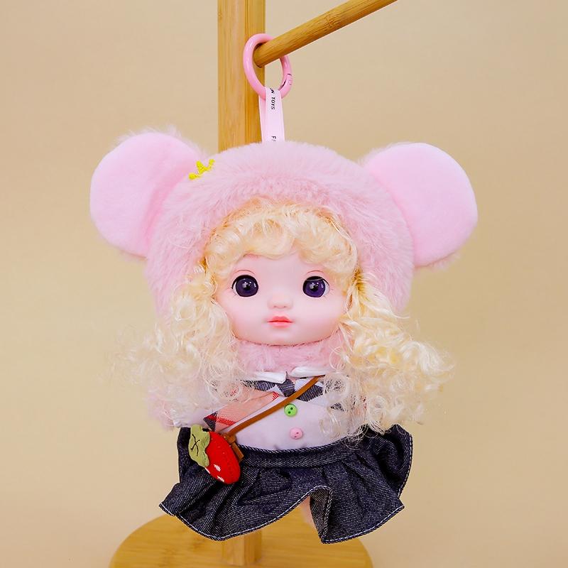 Exquisite Niedliche Puppe Vinyl Gesicht Plüschtiere Lockenköpfige Puppe Mit Kleidung Geburtstag Weihnachten Geschenk für Kinder Mädchen Hängebeutel