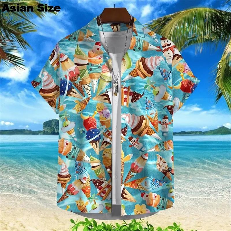 Hawaiian Shirt For Men Summer Cold Ice Cream Short Sleeve Shirt Tops Casual Popsicle Blouses Icecream Female Button Clothes