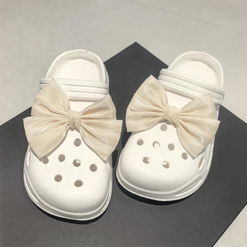 1Pc Silk Bow Shoe Clip Charms, Elegant Bow Decor Buckle for Perforated Hole Slippers Women Shoe Accessories