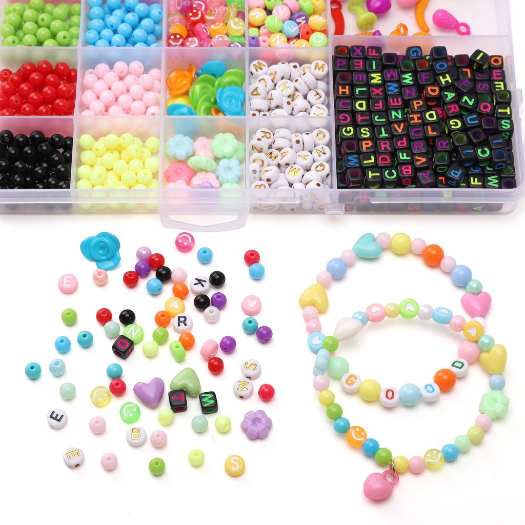 26box/bag Acrylic Letter Beads Charm Pendants Elastic Line Thread Cord For DIY Accessories Jewelry Making