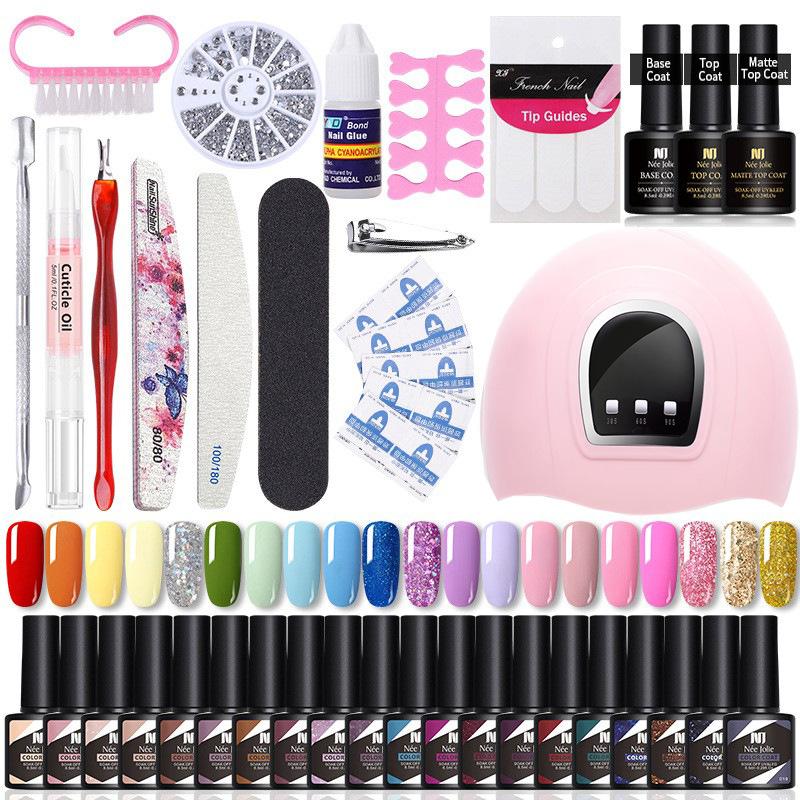 20 Colors Glitter Gel Nail Polish Set Shimmer UV Gel Nail Art Kit with Base and Top Coat NJ