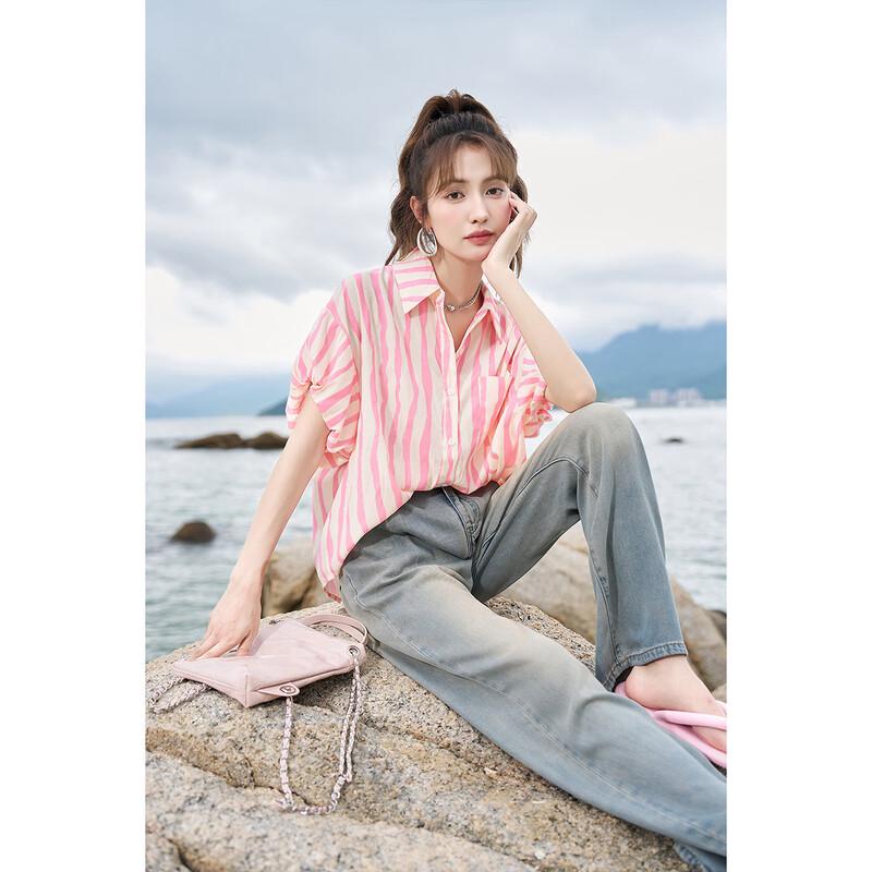 Mixiu Women s Striped Puff Sleeve Shirt S