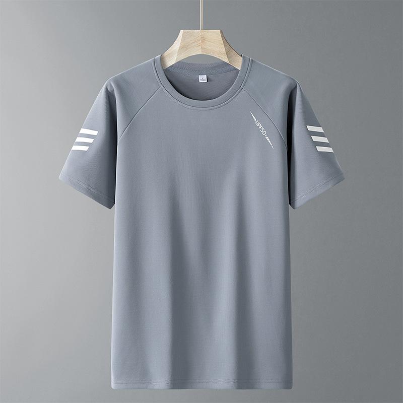 Large size ice silk short-sleeved t-shirt quick-drying breathable t-shirt men's summer new men's crew neck fat sports outdoor top