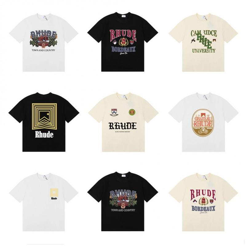 RHUDE Geometric Letter Print T-Shirt Mens Womens American Vintage Short Sleeve Tee