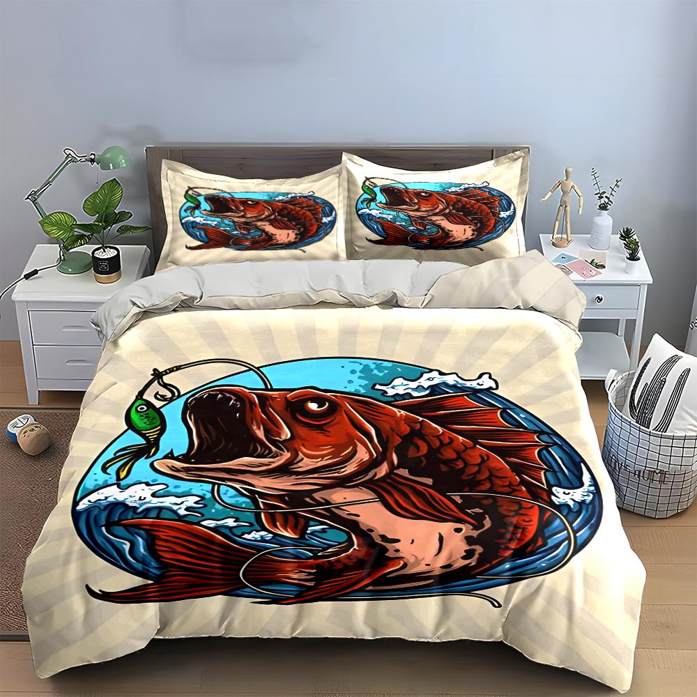 "Colorful Fish with Lure Fishing Design Bedding set (1 duvet cover, 2 pillowcases, duvet not included) sofas"