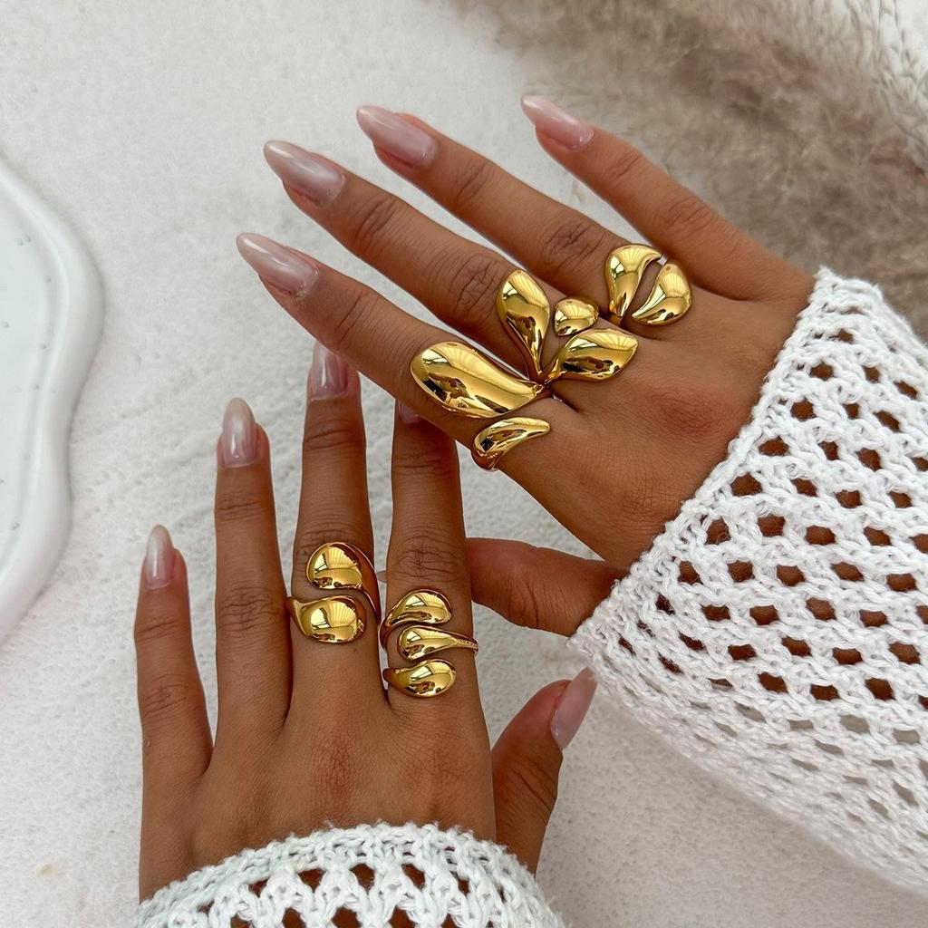 2025 New Vintage Punk Metal Rings Set for Women Aesthetics Jewelry Gift Gold Silver Color Irregular Geometric Knuckle Joint Ring Opening Jewelry