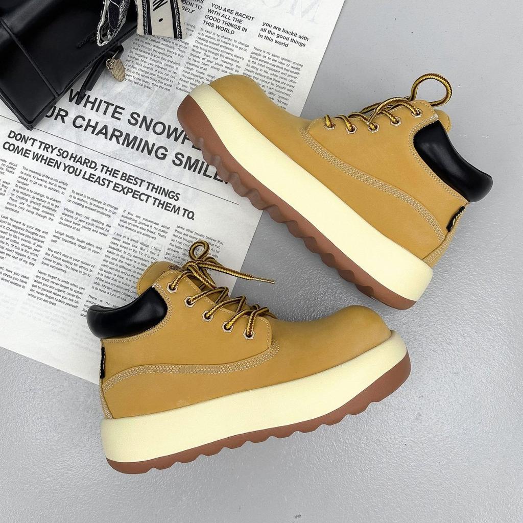 Leather Platform High-top Shoes for Women's 2025 Autumn New Ugly Cute Big Head Versatile Short Boots Ins Heightening Rhubarb Boots Tide