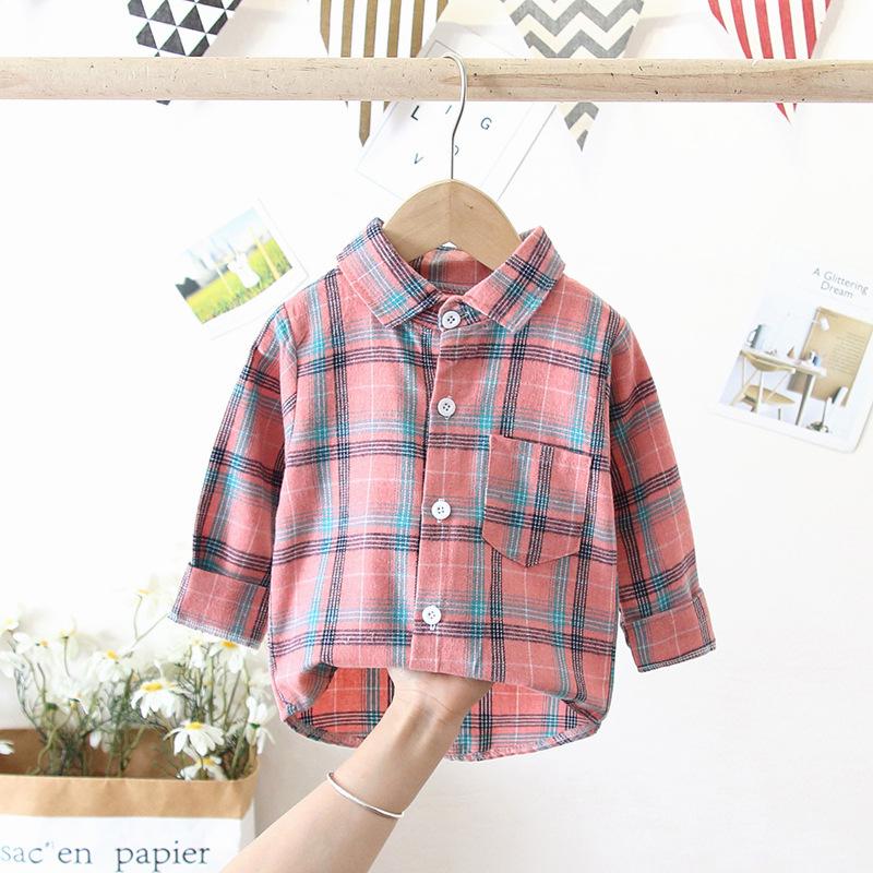 Chemise à carreaux à manches longues boutonnée pour enfants, garçons et filles, printemps, automne