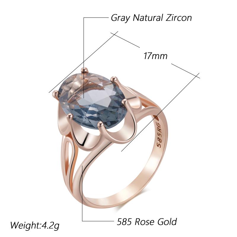 Grey Big Oval Wedding Rings For Women Trend  Rose Gold Color With Natural Zircon High Quality Daily Fine Jewelry