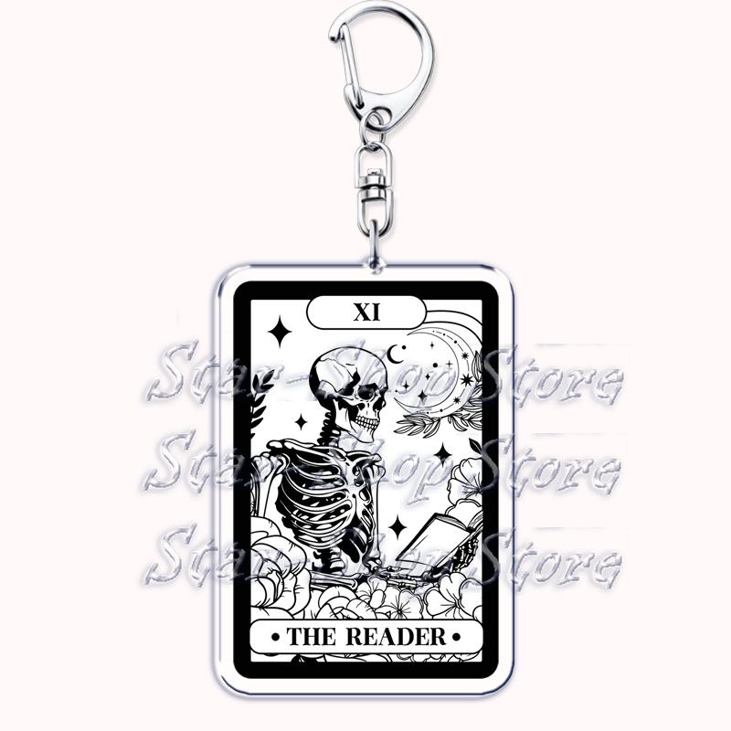 Popular Culture Halloween Tarot Card Keychains for Accessories Moon Luna Death Keyring Jewelry Fans Lovers Friends Reader Gifts