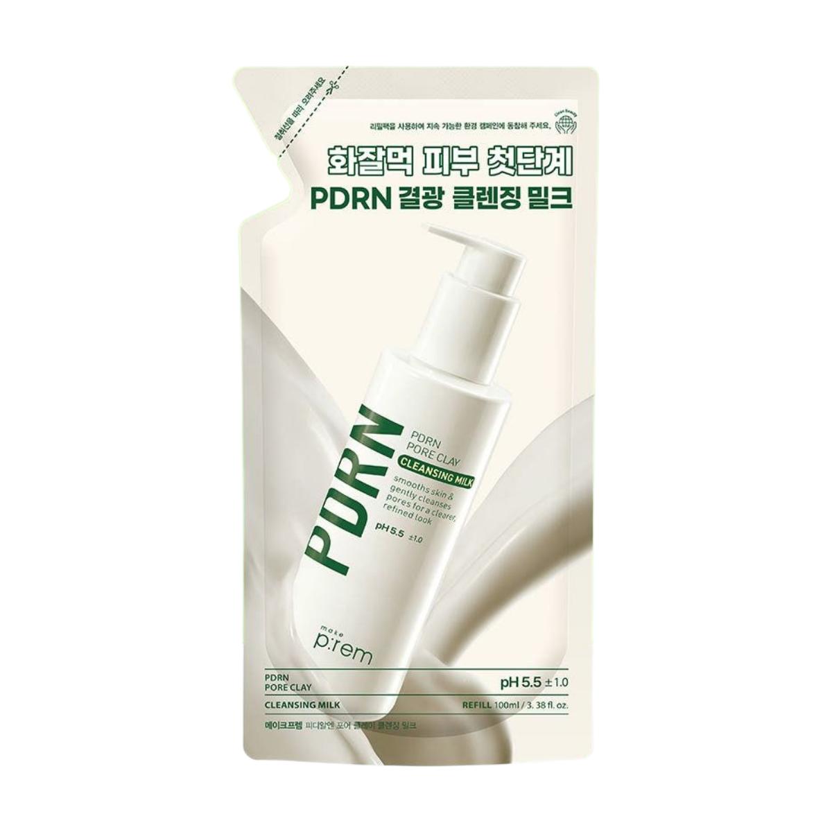 Make P:rem PDRN Pore Clay Cleansing Milk 100ml Refill Pack Deep Purifying Hydrating Facial Cleanser
