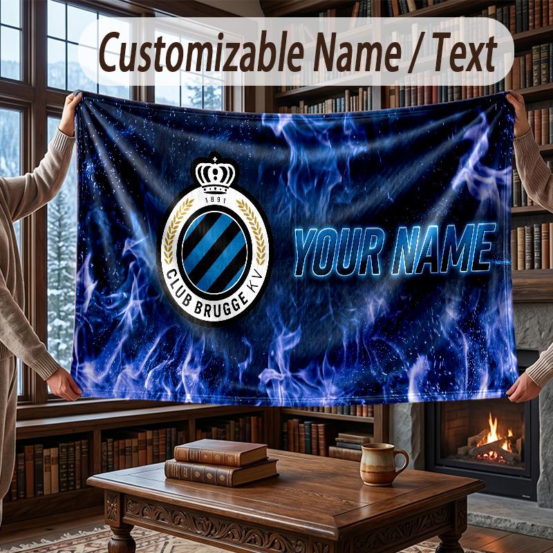 Custom Name Flannel Throw Blanket Club Brugge FC Pattern Warm Home Decoration