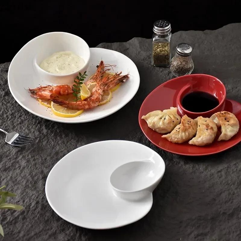 Irregular Ceramic Plate Snack Plate Dumpling Dish Dessert Dish Conch Shape Serving Plate Restaurant Molecular Cuisine Tableware