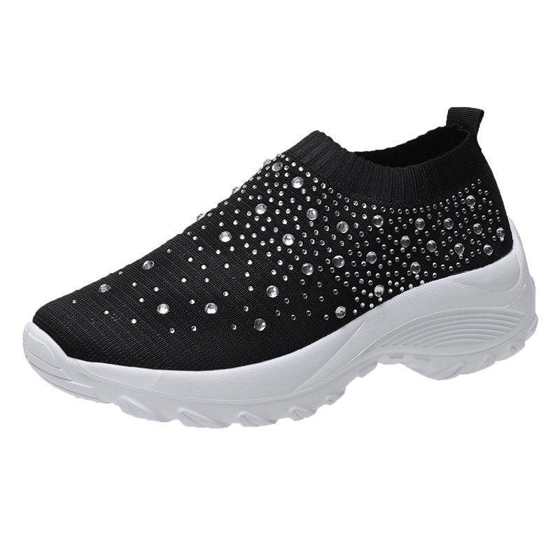 

Large size rhinestone elastic socks shoes casual men s and women s sports shoes fly-woven light shoes 35