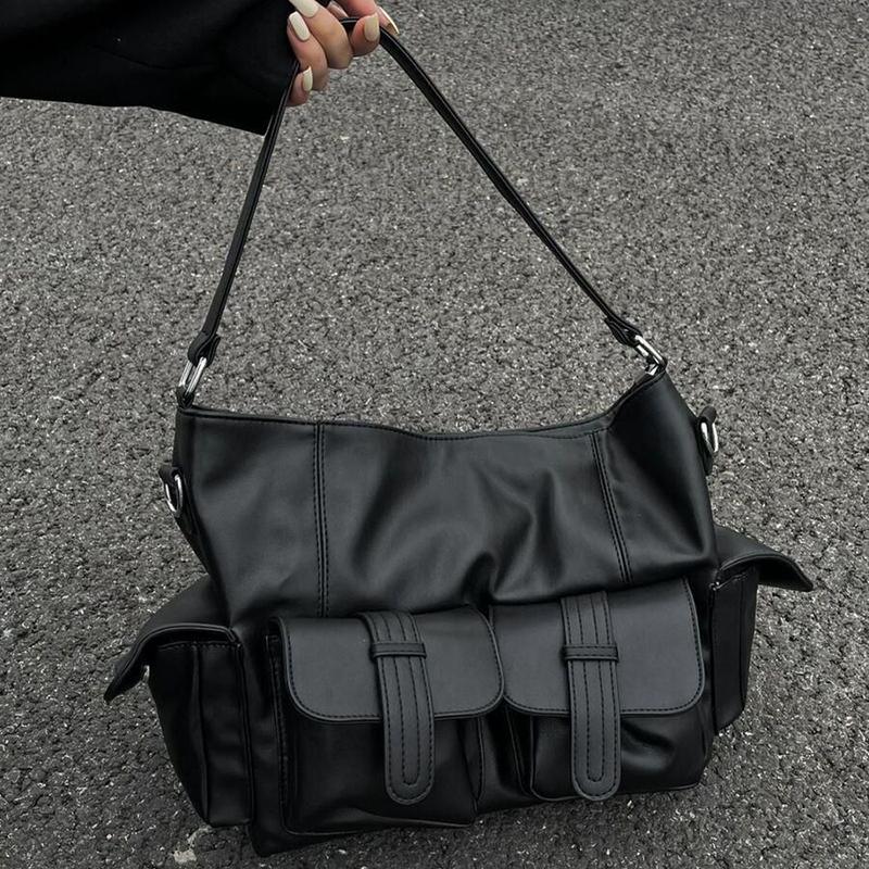 Female Stylish Tote Bag Black Hobo Handbag Large Capacity Shoulder Bags Ladies Soft PU Leather Messenger Bags Women Shopper Bag