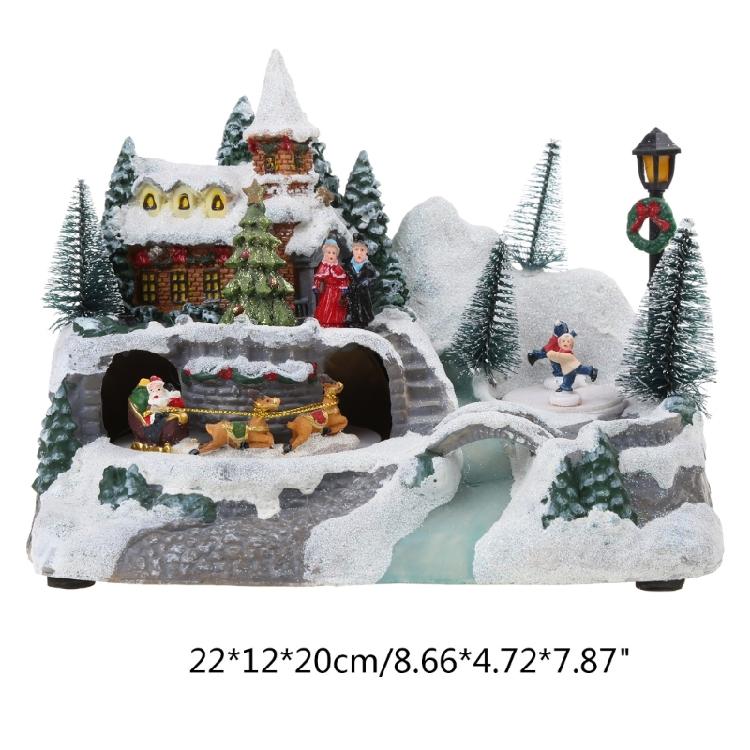 Christmas Glowing Snow House Figurine Rotatable Bar Shop Decoration Gift