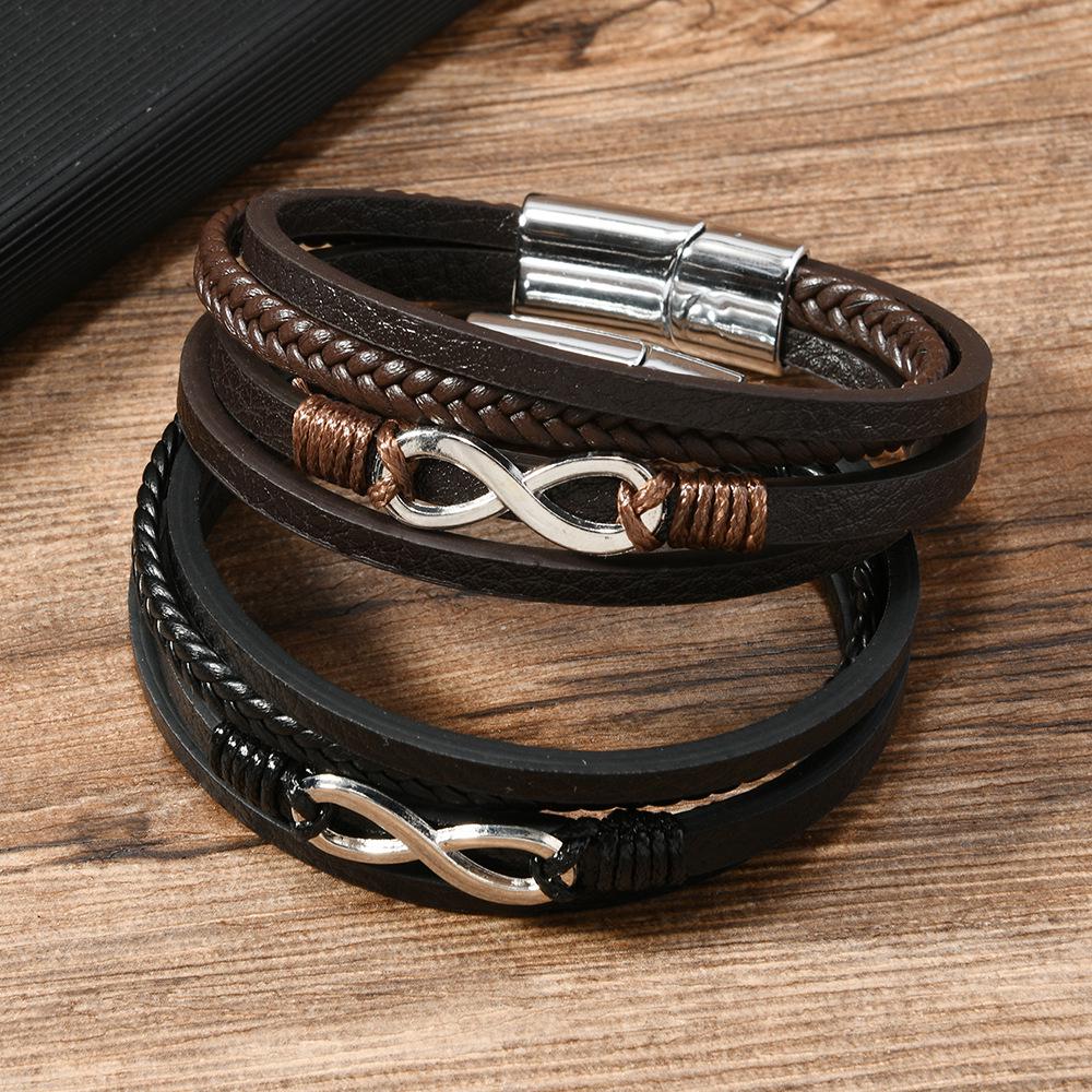 TEMU Men's Fashion Multi-Layer Leather Bracelet with Magnetic Buckle