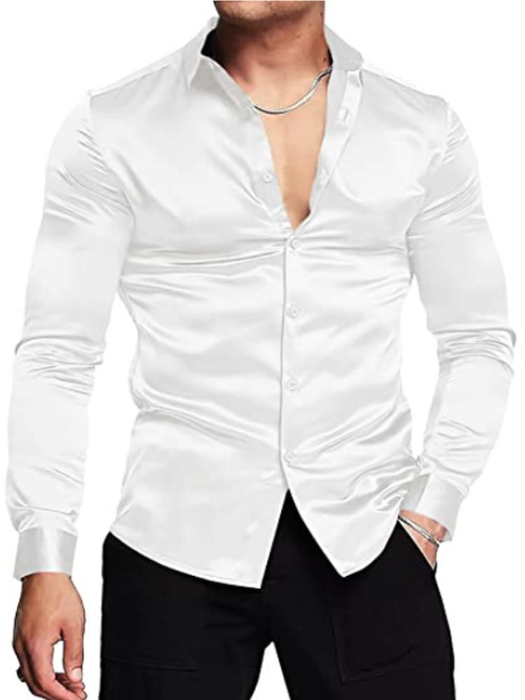 Fashion British Men's Glossy Solid Color Breathable Business Casual Long-sleeved Shirt Men's Lapel Long-sleeved  Glossy Top