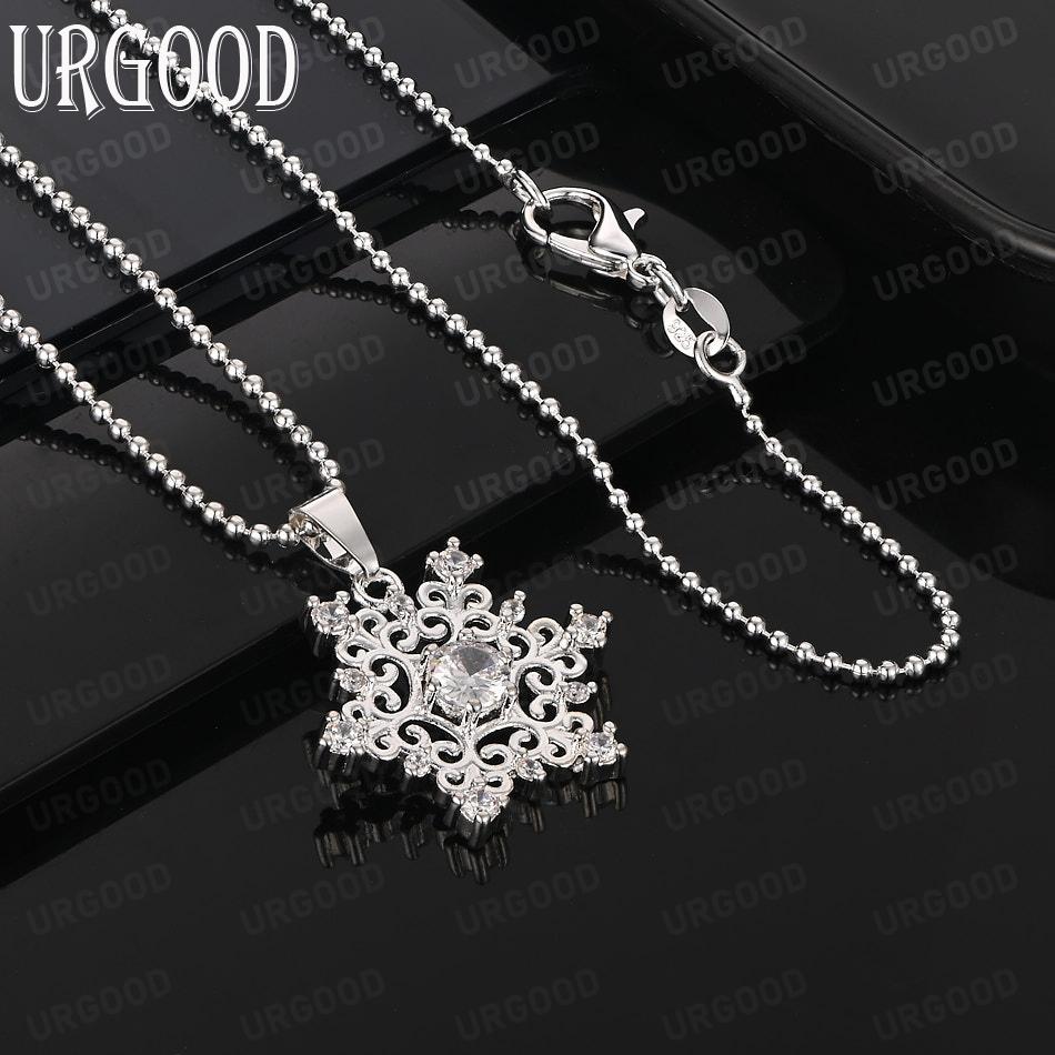 925 Sterling Silver Snowflake AAA Zircon Pendant Necklace Fashion Wedding Jewelry
