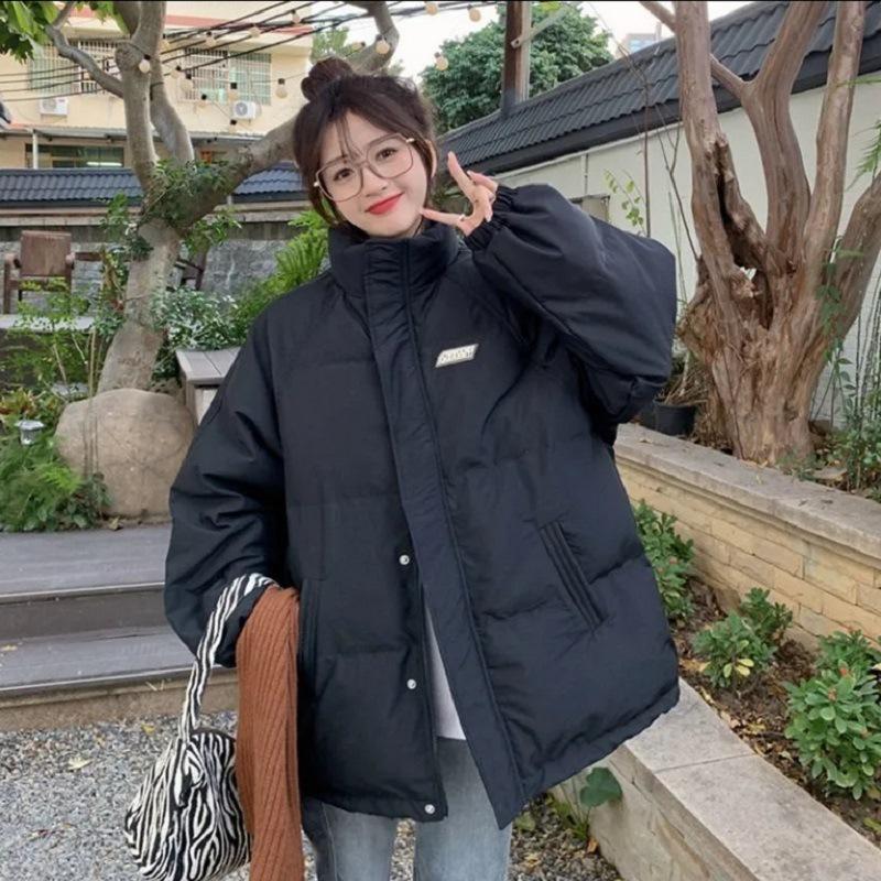 Blue and Black Down Cotton Jacket for Women Winter 2025 Korean Version Loose Off-season Cotton Jacket Design Niche Cotton Jacket