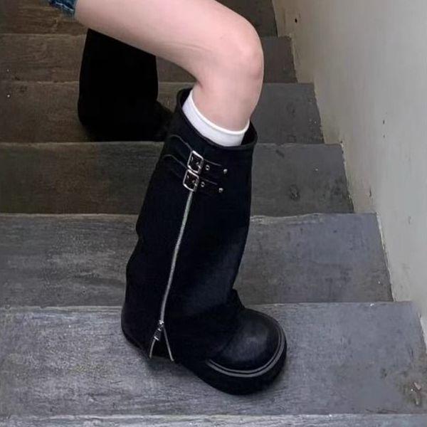Women's Plus Size Y2K Retro Western Over-the-Knee Boots for Thick Legs and Large Calves