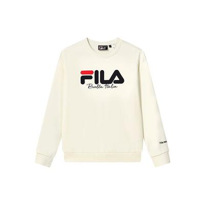 Fila Fleece Logo Lässiger Lockerer Pullover Langarm Sweatshirt Unisex Sweatshirt Latex-Weiß F51U249299FIV