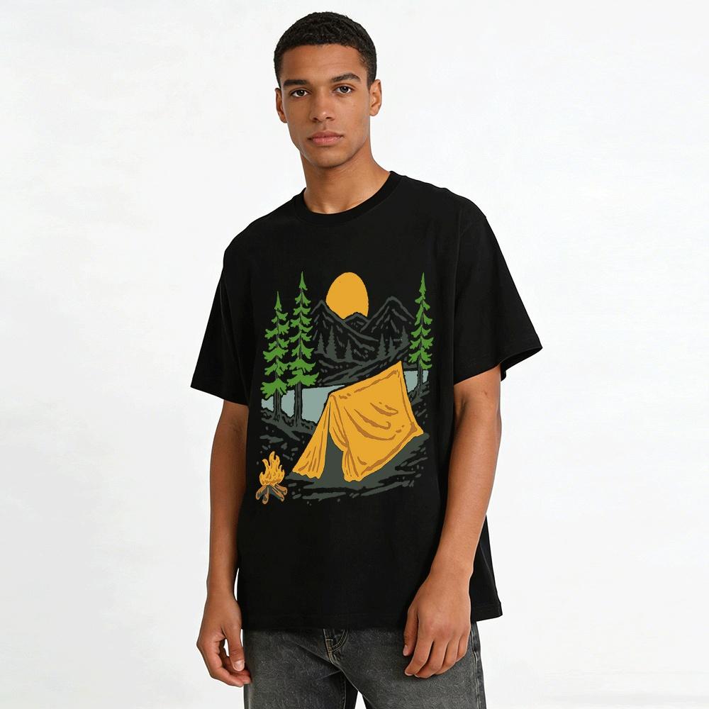 Outdoor Camping Landscape Print Casual T-Shirt Pure Cotton T-shirt