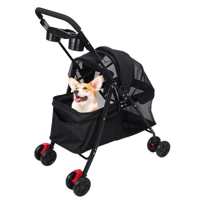 4 Tekerlekli Köpek Kedi Puset, Açık Hava Seyahat Evcil Hayvan Katlanabilir Puset, Bardak Tutuculu Köpek Kedi Kafes Puset, Orta Küçük Köpek için Görünür Pencere