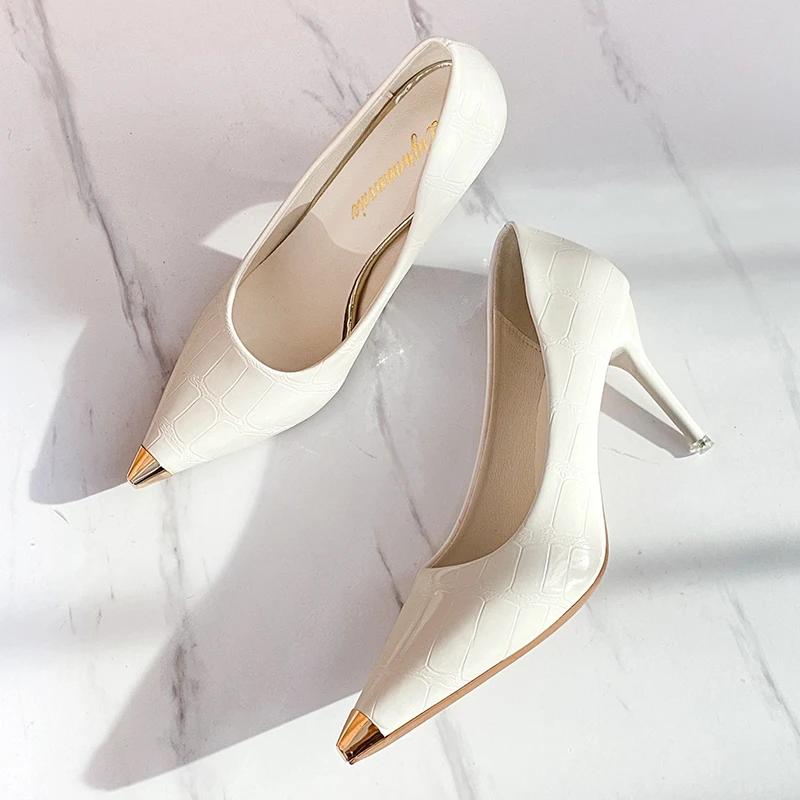 Pointed Toe Pumps Shoes Woman 2025 Trend New Summer Red Heels Elegant Woman Black Heeled Dress Leather White Ladies Shoe