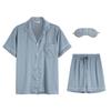 Men's Summer Satin Pajama Set: Short Sleeve & Shorts, Lapel Cardigan, Solid Color, Lightweight Silk Simulation.