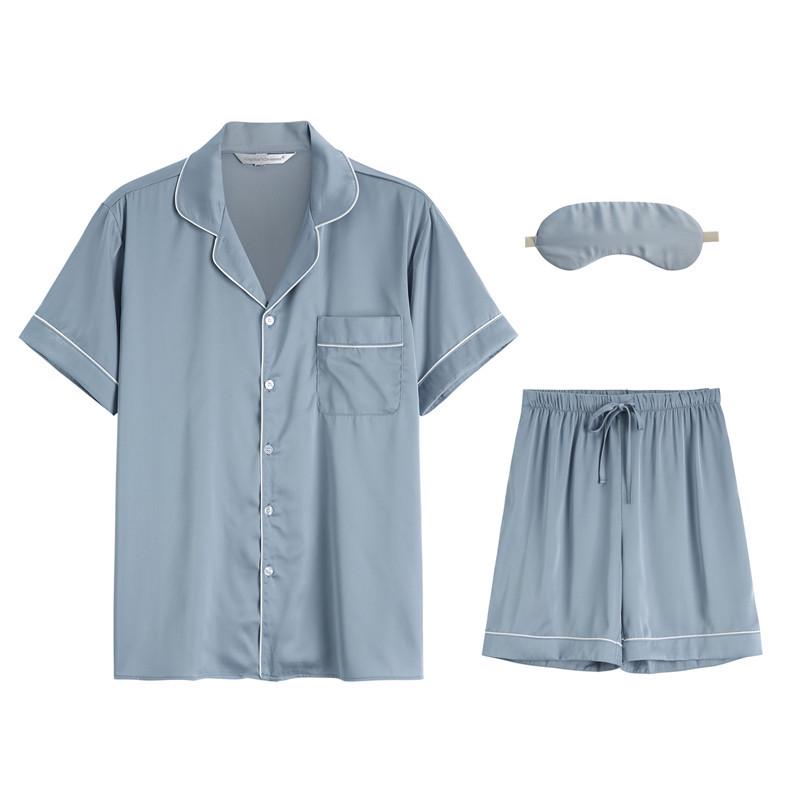Men's Summer Satin Pajama Set: Short Sleeve & Shorts, Lapel Cardigan, Solid Color, Lightweight Silk Simulation.