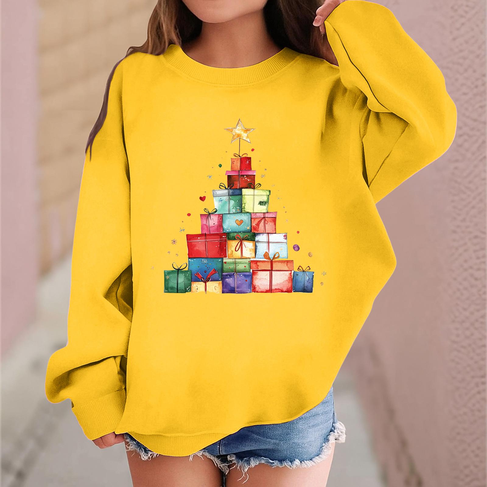 

Детский модный повседневный пуловер с длинными рукавами и свободного кроя с рождественским принтом 160 жёлтый