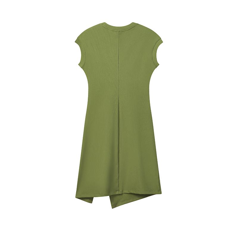 Fila Original Simple Classic Retro Casual Versatile Comfortable Split Hem Solid Color Knitted Short Sleeve Dress Women Dresses F51W629312FGN