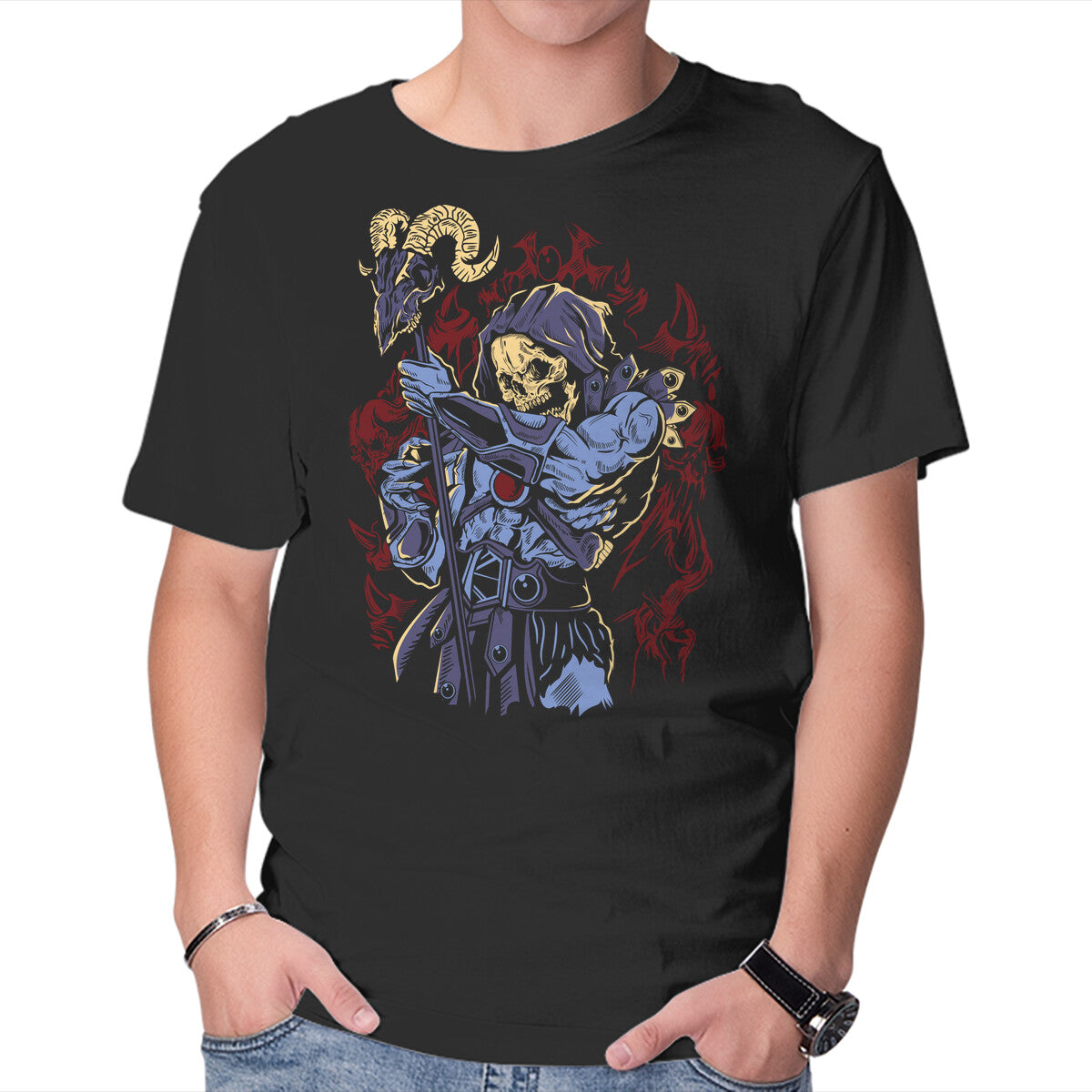 Unisex Crew Neck T-Shirt Skeletor Graphic Short Sleeve Casual Tee M