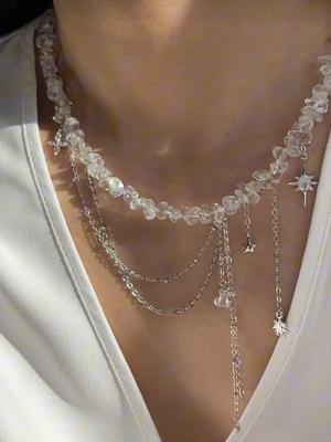 Charme Hip Hop Irrégulier Gravier Étoile à Quatre Branches Pendentif Collier pour Femme Festival de Musique Accessoires de Bijoux Quotidiens