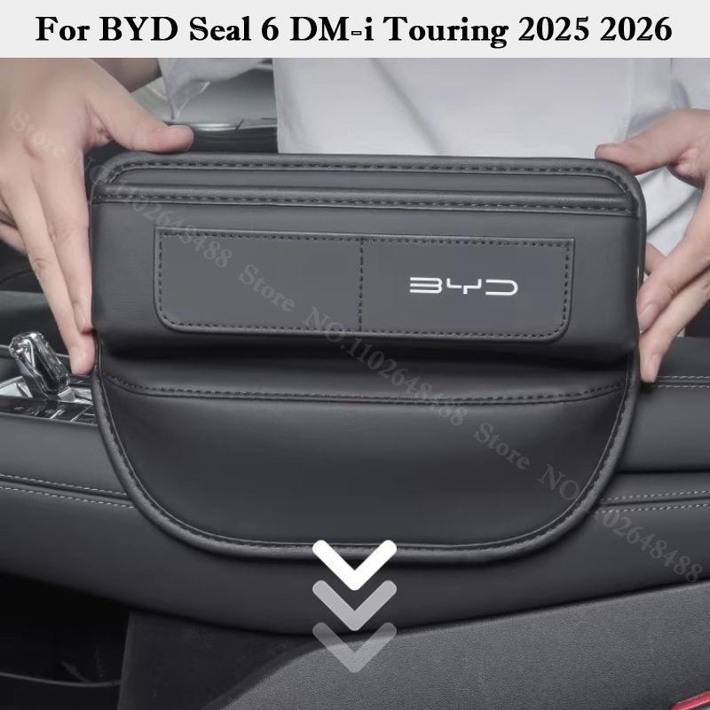 For BYD Seal 6 DM-i Touring 2025 2026 Car Seat Gap Storage Box Seat Gap Organizer Leather Storage Pocket Cup Phone Holder Bag