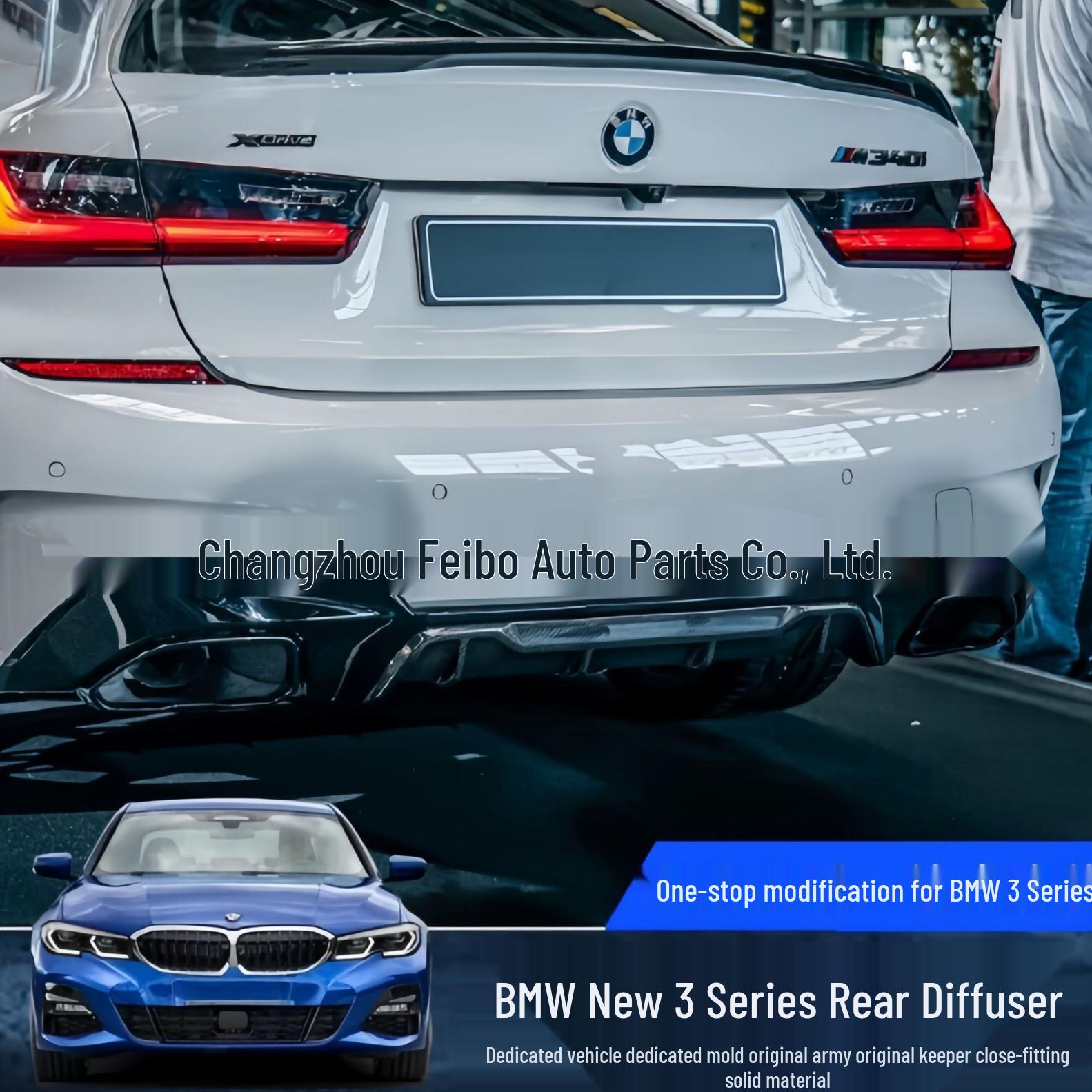 

BMW New 3 Series (2019+) G20 G28 MP Style Rear Diffuser with Dual Side Dual Outlet, Round & Square Hole Tail Lip. MP Style Gloss Black Square Opening