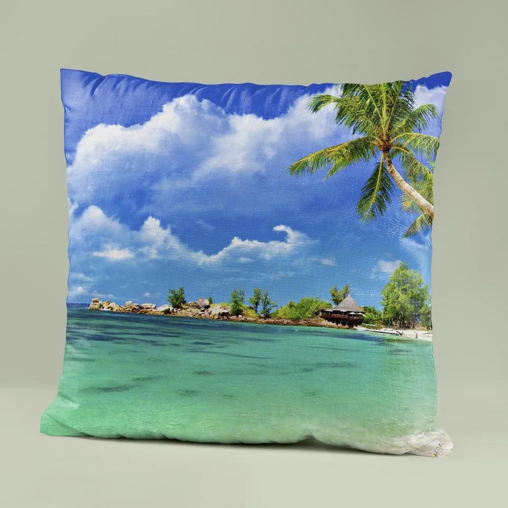 45x45cm Blaues Ozean Seestück Kissenbezug Einfache Strandlandschaft Zuhause Sofa Dekorative Kissenhülle Schlafzimmer Lendenkissen