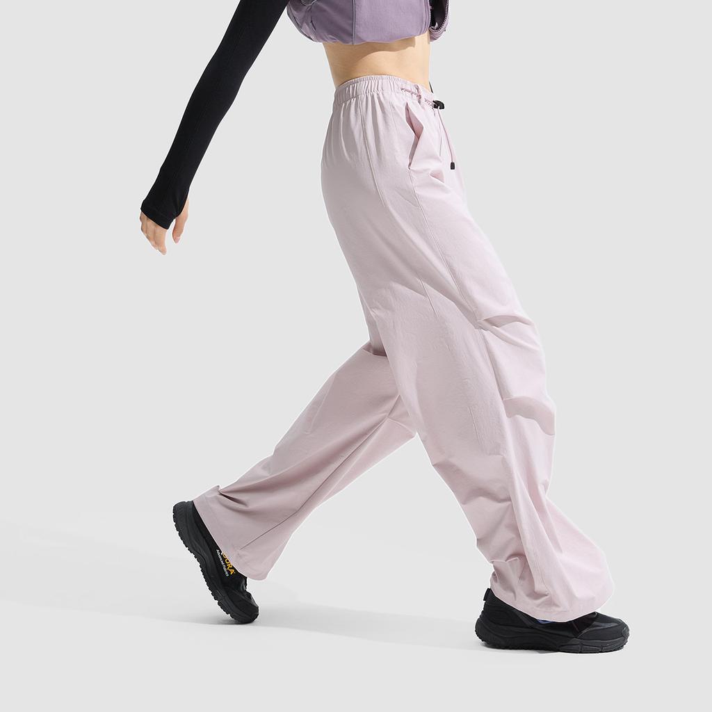 Li Ning Fitness Series Straight Loose Solid Color Mid Waist Knitted Sports Pants Women Bottoms Lotus-Pink-Purple AYKU730-2