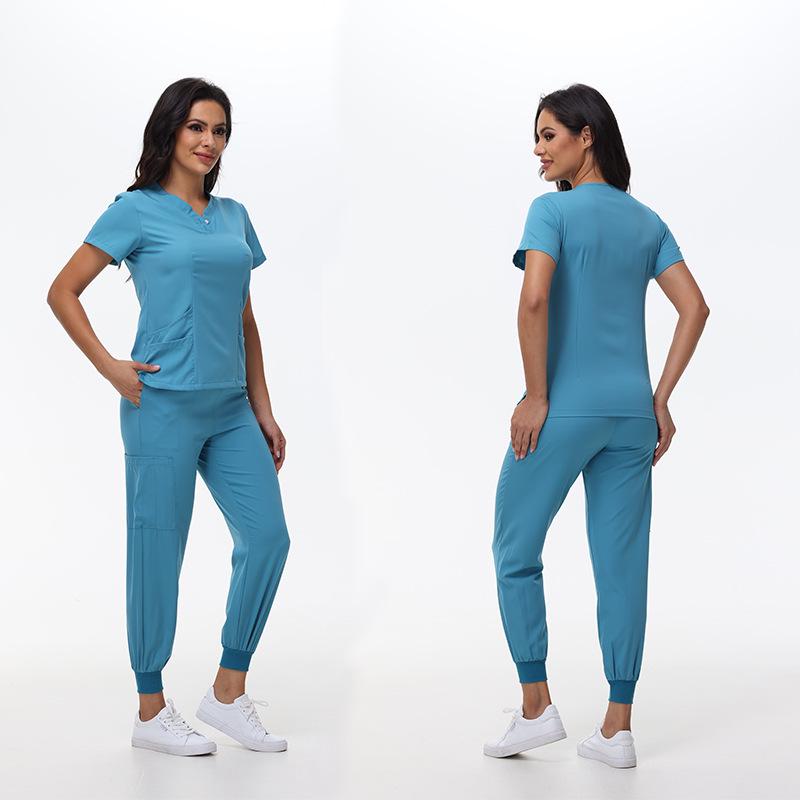 Women's Quick-Dry Short Sleeve Stretch Scrub Suit for Nurses and Beauty Salon