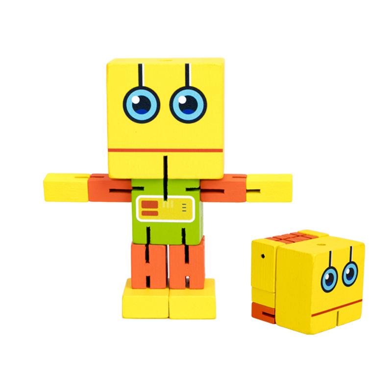 

Wooden Expression Building Blocks Magic Cube Creative Deformation Robot Montessori Wood Puzzle Educational Toys Stress Relief жёлтый