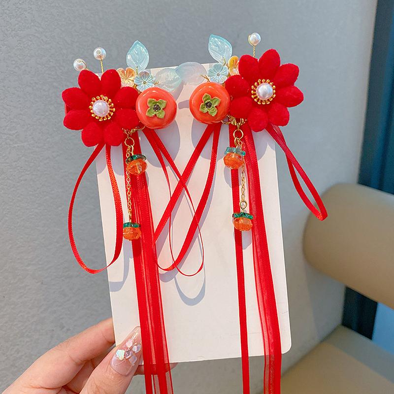 Chinese Style Children's New Year Kawaii Hair Clips Cheongsam Hanfu Hair Accessories Cosplay Hair Ball Hair Clip